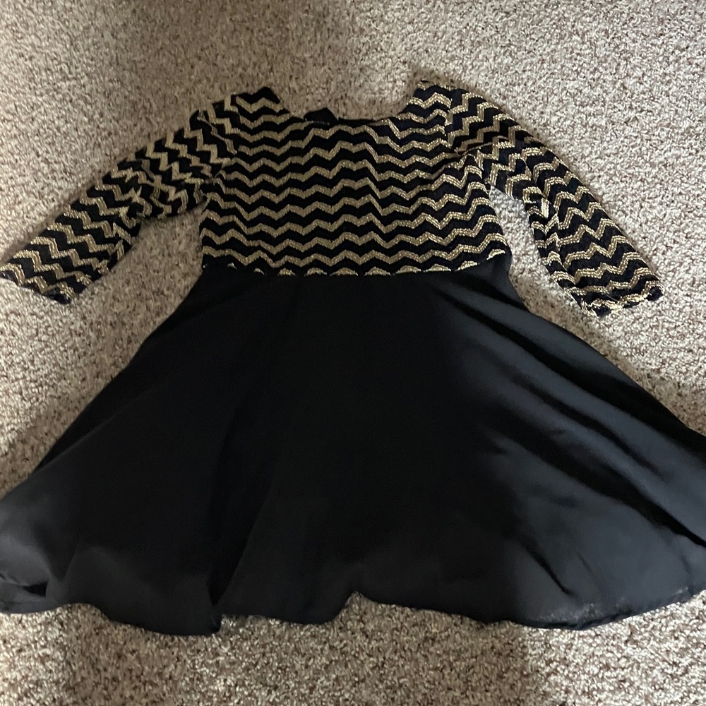 Sequin Hearts Black and Gold Zigzag Kids Dress